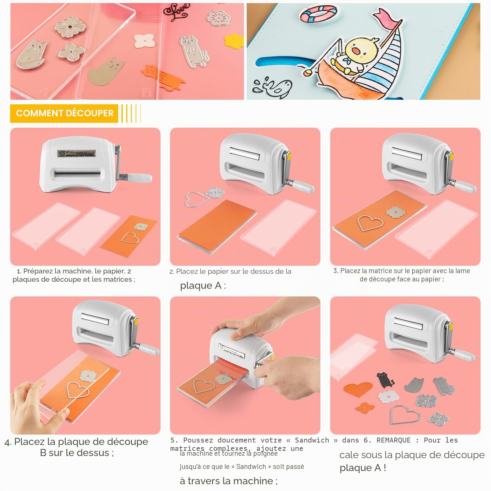 Mini machine de découpe et de gaufrage pour loisirs créatifs, cartes en papier, scrapbooking, album photo - Kit machine de découpe et d’embossage manuelle portable