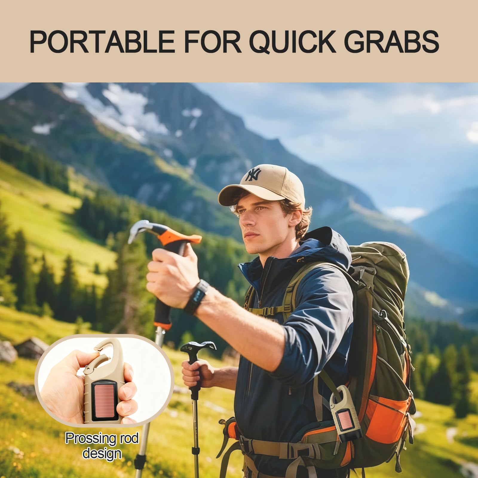 Portatile con Batteria Solare Ricarica Tascabile,Torcia Elettrica LED, Torcia Dinamo Ricaricabile a Manovella, Mini Professionale con Moschettone per Campeggio Trekking Emergenza(Marrone)