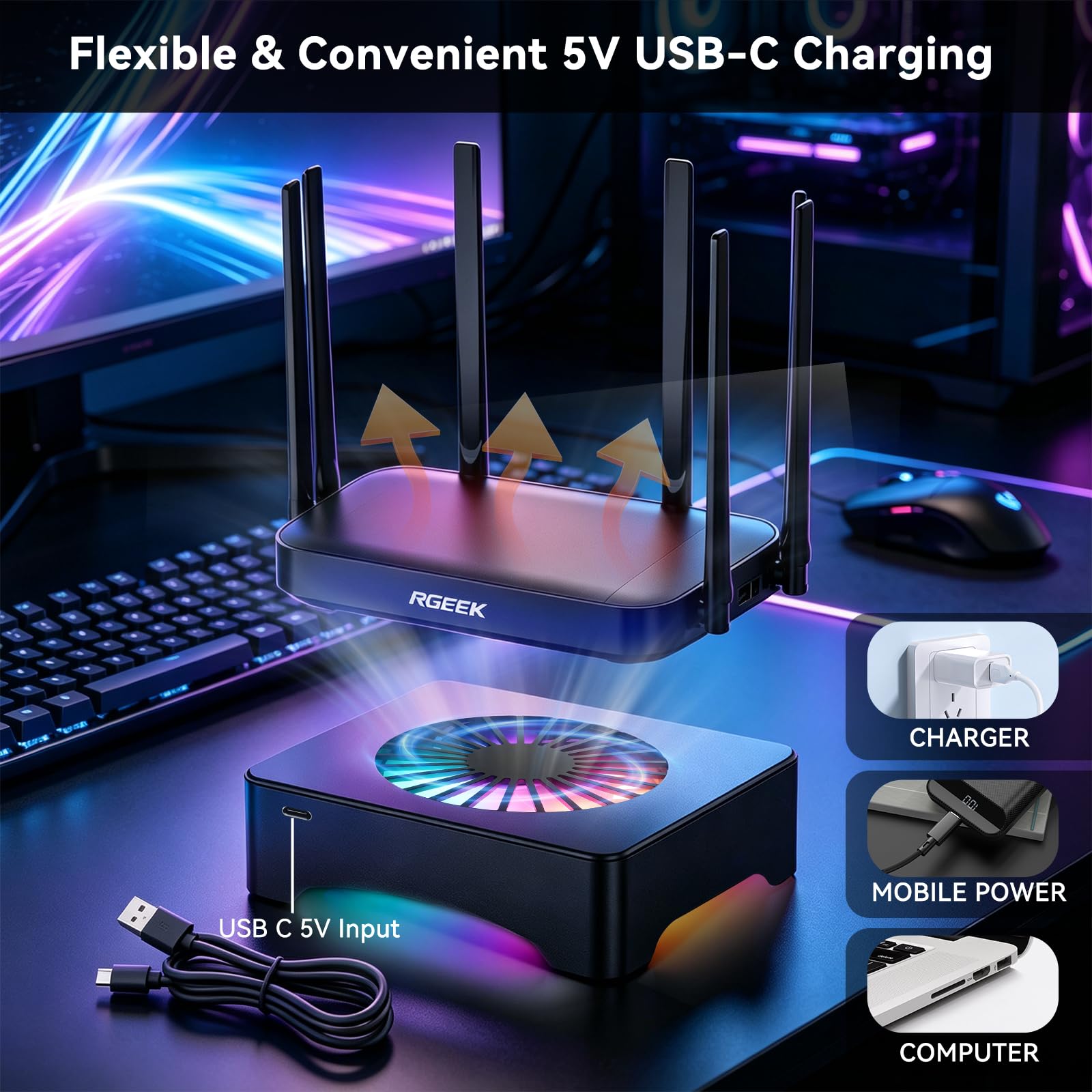 Ventola USB silenziosa per computer, base mini ventola di raffreddamento