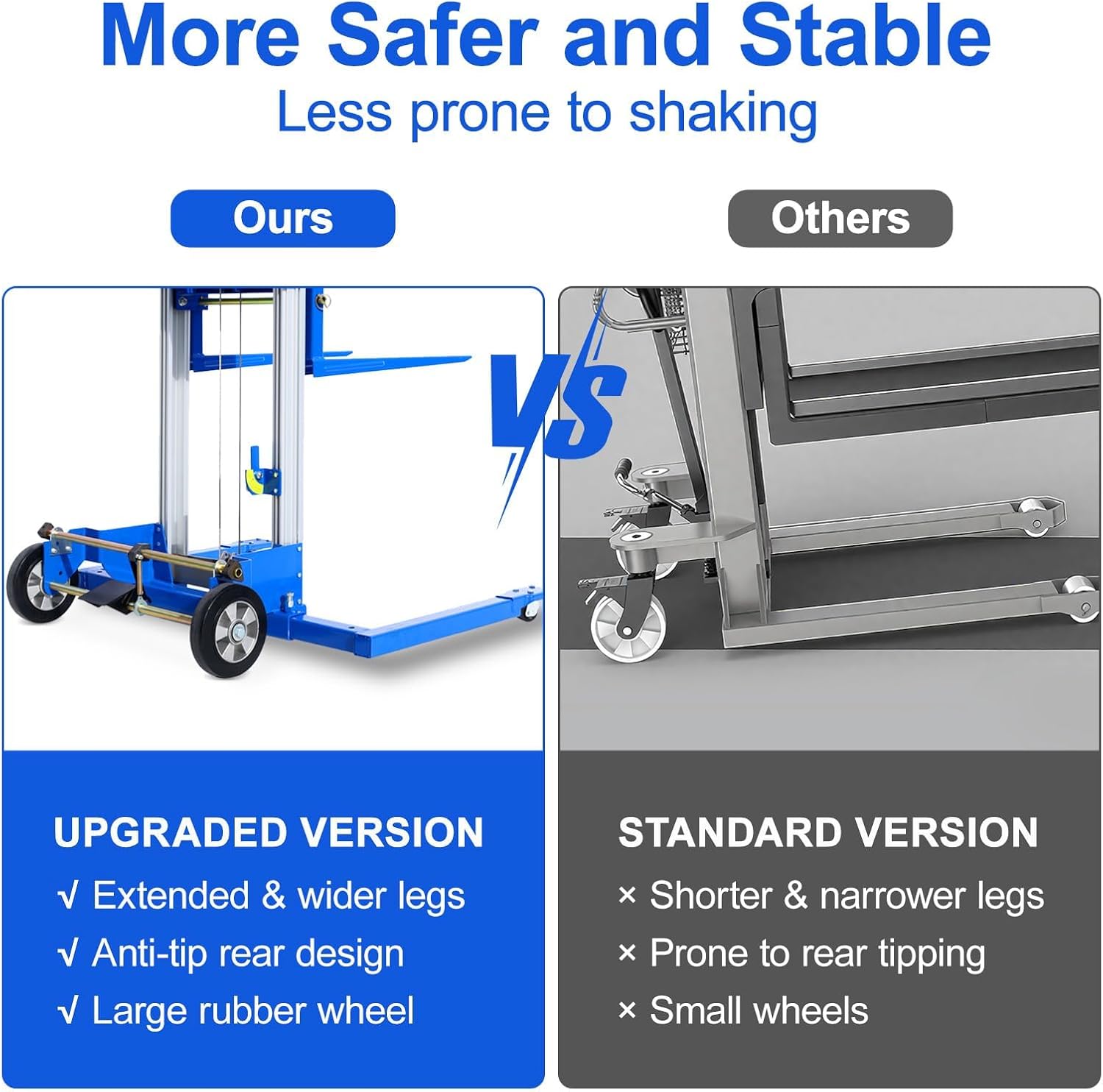 70" Material Lift Winch Stacker, 500 lbs Capacity Manual Material Lifts, Adjustable Straddle Material Lifter, Hand Winch Lift Trucks for Warehouse, Factory, Lightweight, 42.90" L x 43.30" W