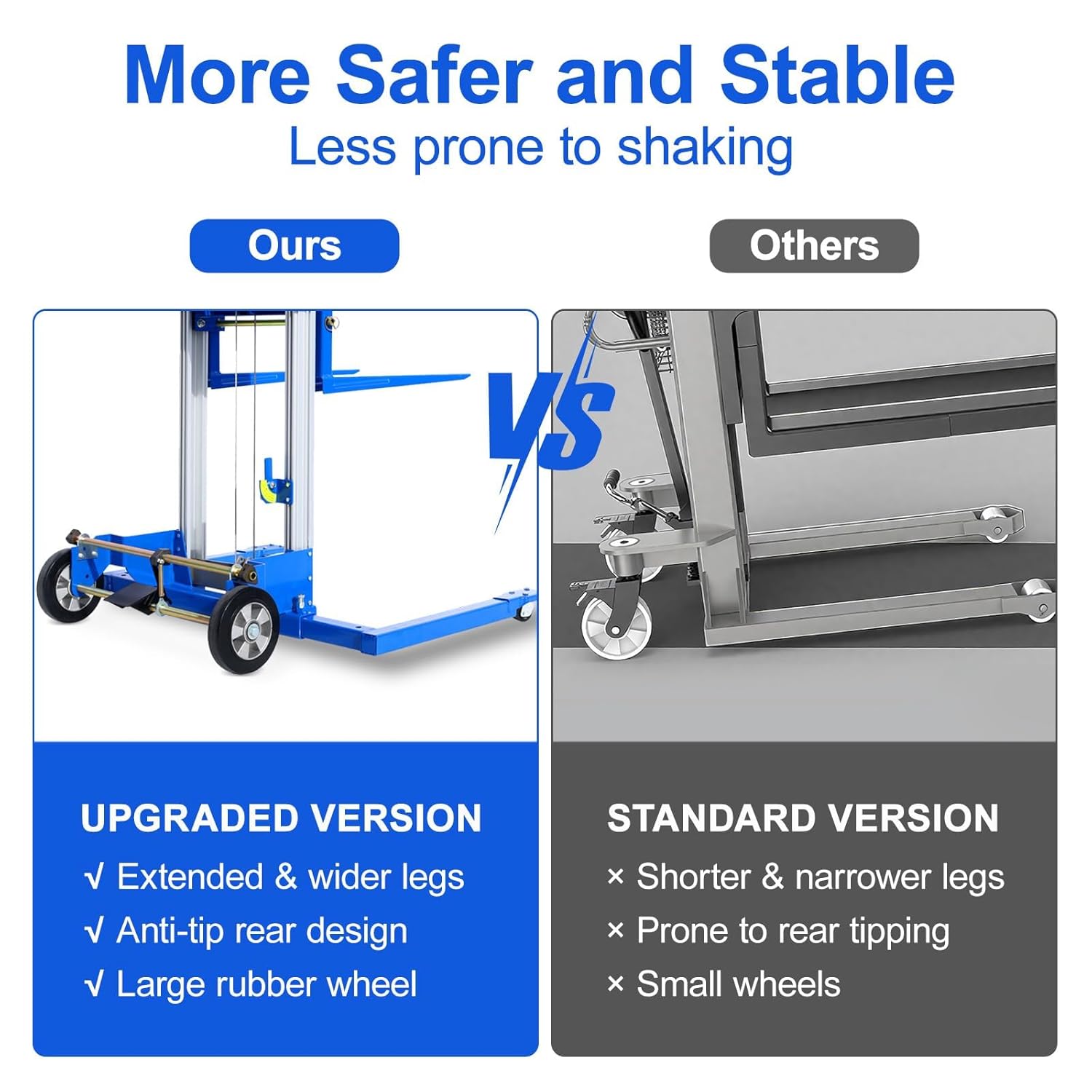 2PCS Material Lift Winch Stacker, 1.97"-122" Height Range, 400 lbs Capacity, Adjustable Straddle Hand Winch Lift Trucks for Warehouse, Factory, 42.90" L x 43.30" W