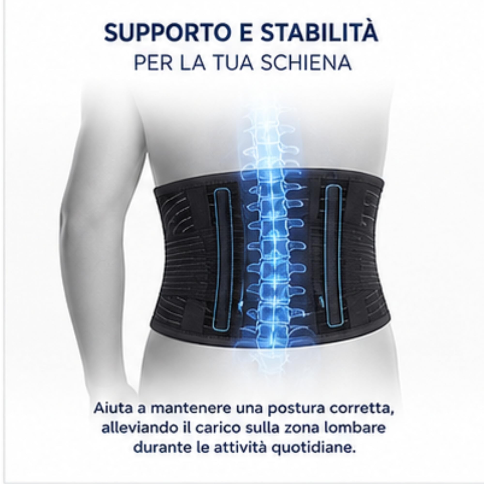 Kefrell Corsetto Lombare Autogrippante 24 cm Made in Italy (80) | Doppia Regolazione, Tessuto Traspirante, Supporto Lombare, Stecche di Rinforzo, Uso Prolungato