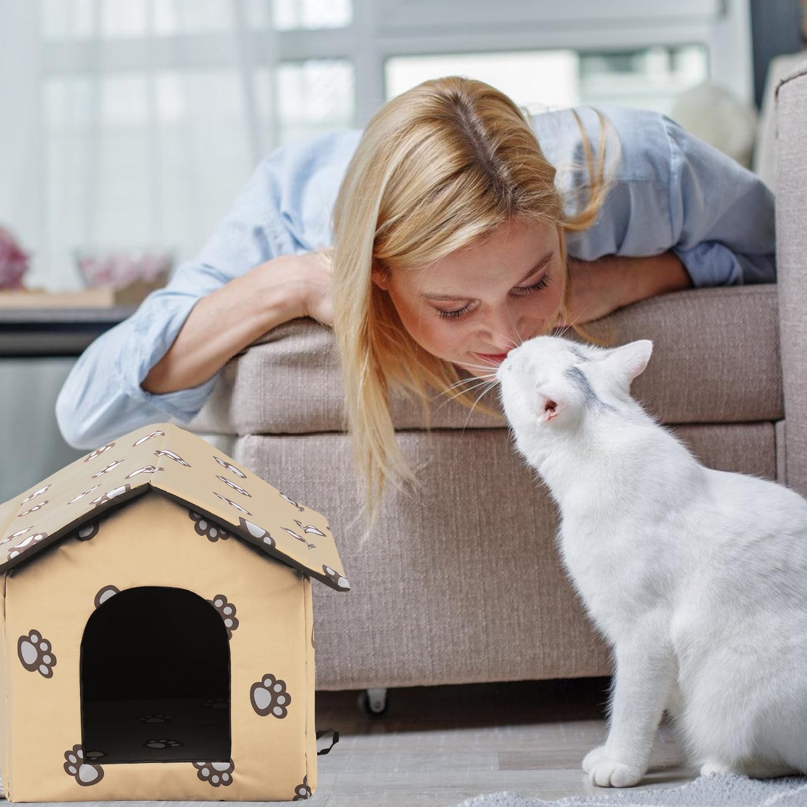 Casa Para Gatos Exterior Resistente Al Agua E Invierno | Plegable Con Cojín Extraíble, 40x38x35 Cm