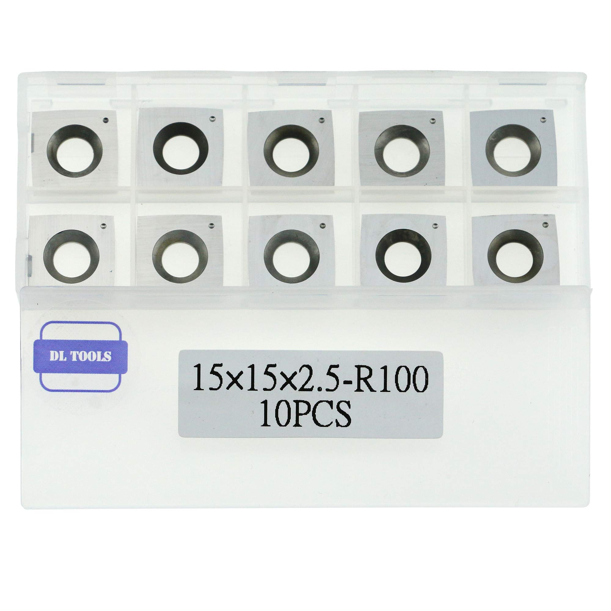 DLtools 4" Radius Square Tungsten Carbide Insert,(15mmX15mmX2.5mm-R100) 4-Edge Inserts Fit for Planer/Helical Cutters Head and Full/Pro Wood Turning