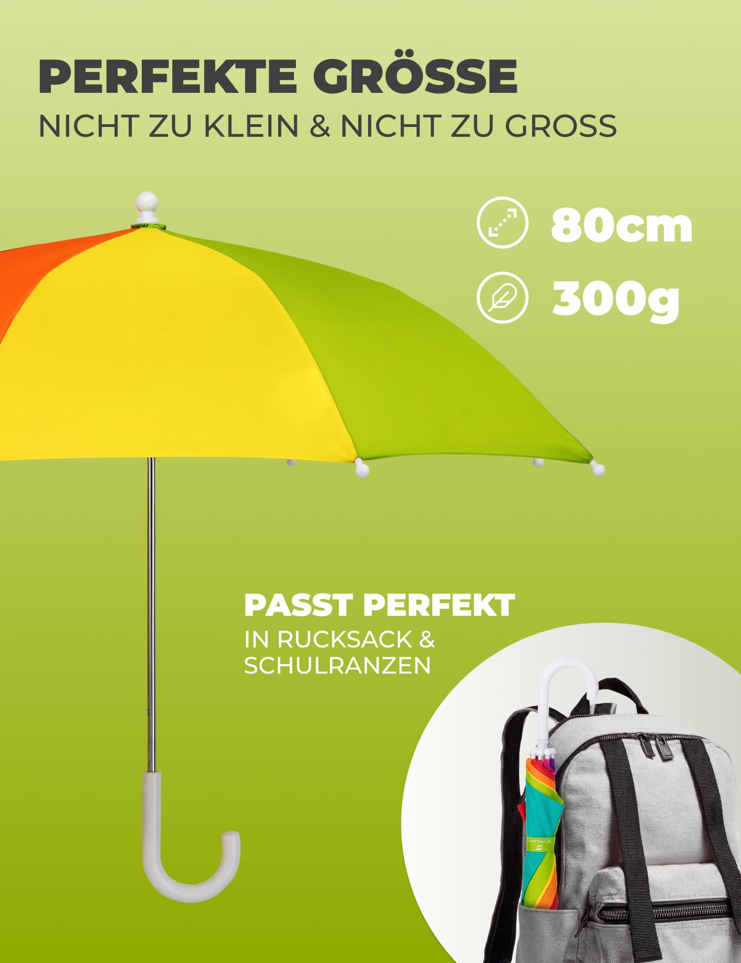 STYNGARD Regenschirm Kinder - Stockschirm Kinder Regenschirm - Kinder Regenschirm Mädchen & Junge - Kinderschirm Modell BERLIN