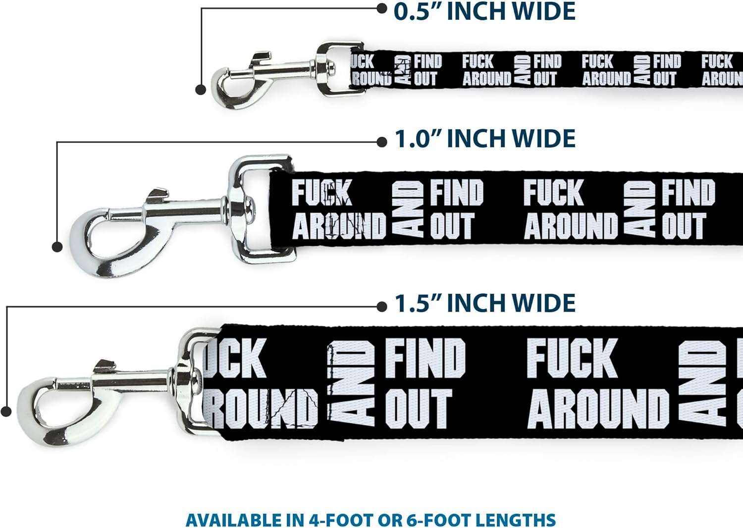 Buckle-Down Pet Leash, Dog Leash, FAFO Fuck Around and Find Out Bold Black White, 4 Feet Long 1.5 Inch Wide