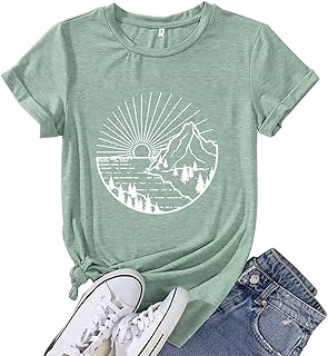 Hiking Mountain Tank Tops for Women Funny Pine Tree Sunrise Graphic Workout Tanks Summer Sleeveless Loose Fit Shirts Tops