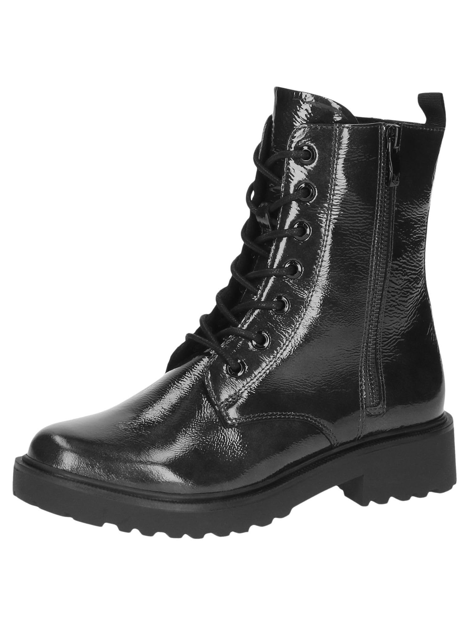CAPRICE women's lace-up leather ankle boots with zipper, Black (Black Naplak), 5 UK
