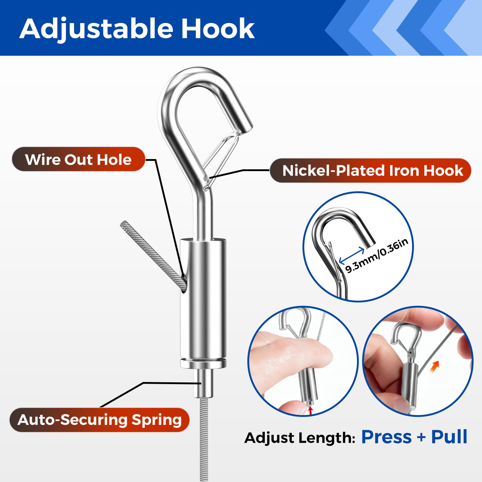 Adjustable Picture Hanging Wire Kit,4 Pack Picture Rail Hooks And Wire,D Rings For Picture Hanging,Mirror Hanging Kit Heavy Duty Pictures Hang Cord For Art Pictures Mirrors Billboards Frame Canvas(2m) - Image 4