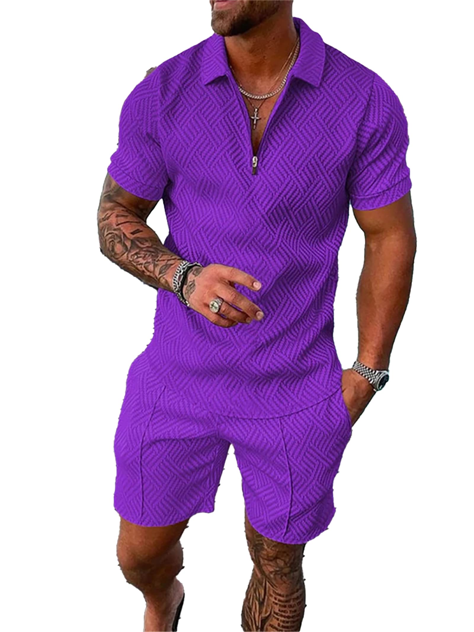 men's short sets outfits 2 piece summer tracksuit short sleeve polo shirt and shorts set casual sport suit