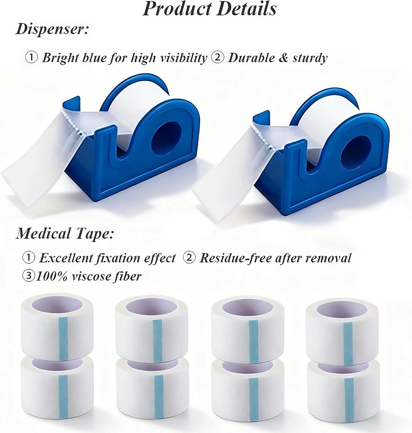 8 Rolls Micropore Surgical Tape, 1 Inch x 10 Yard, with 2 Dispensers – Breathable Medical Tape for Wound Dressing