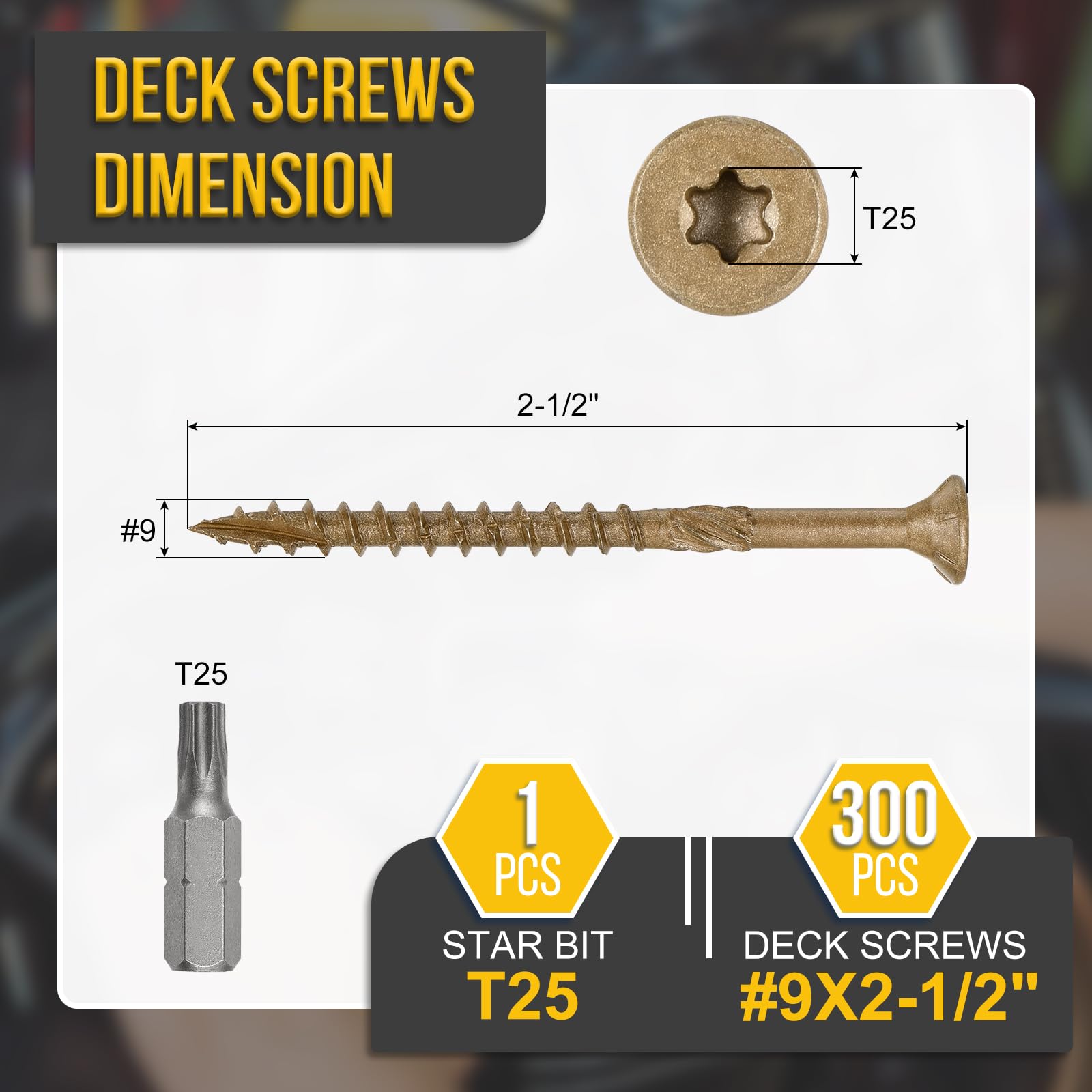 DTGN #9x2-1/2" Deck Screws, 300Pack, Good for Fences Frames, Farms, Outdoor Furniture - Image 2