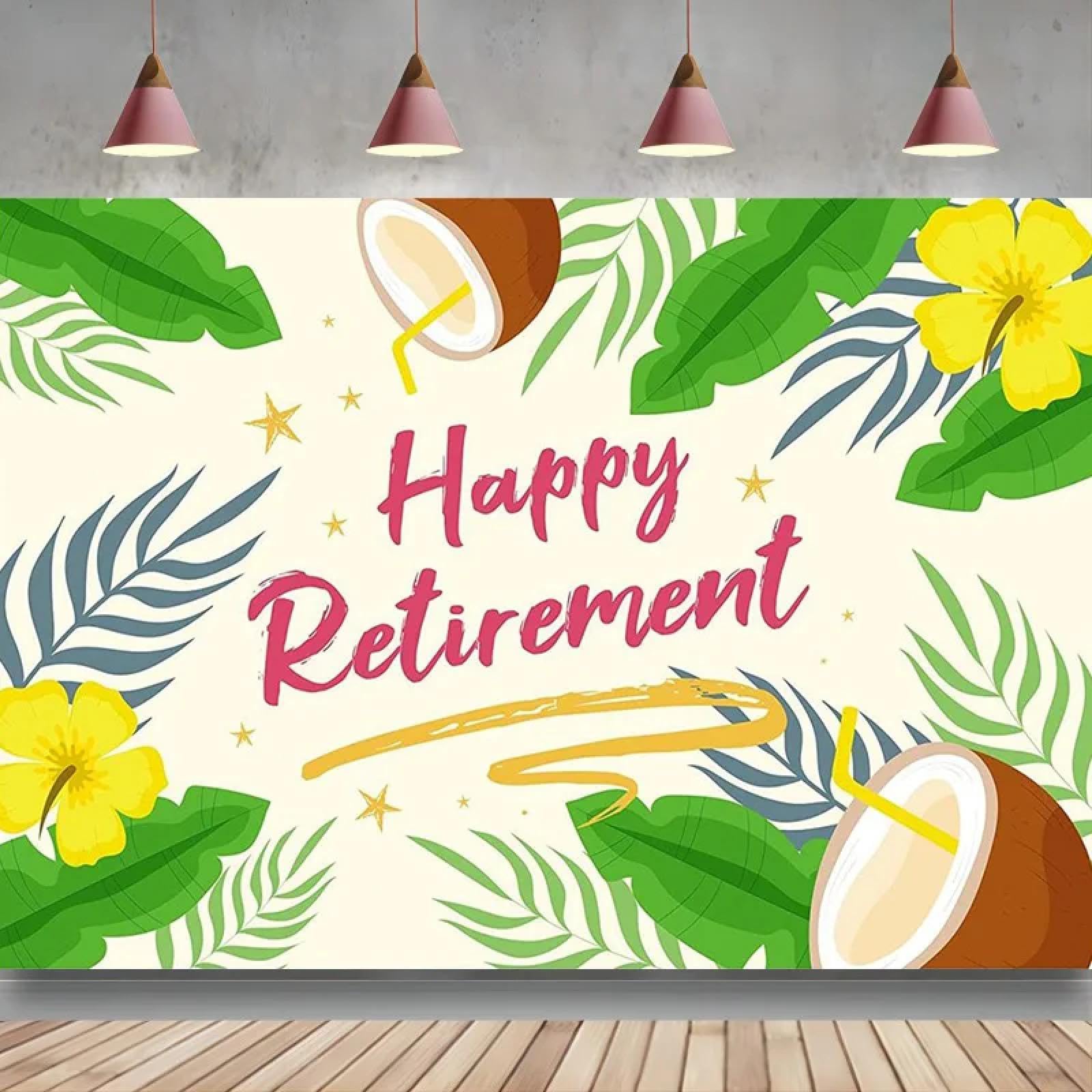 Felice Pensionamento Sfondo Banner Addio Decorazioni Festa Fotografia Sfondo Estate Spiaggia Segno Godere Photo Booth Puntelli 300x200CM