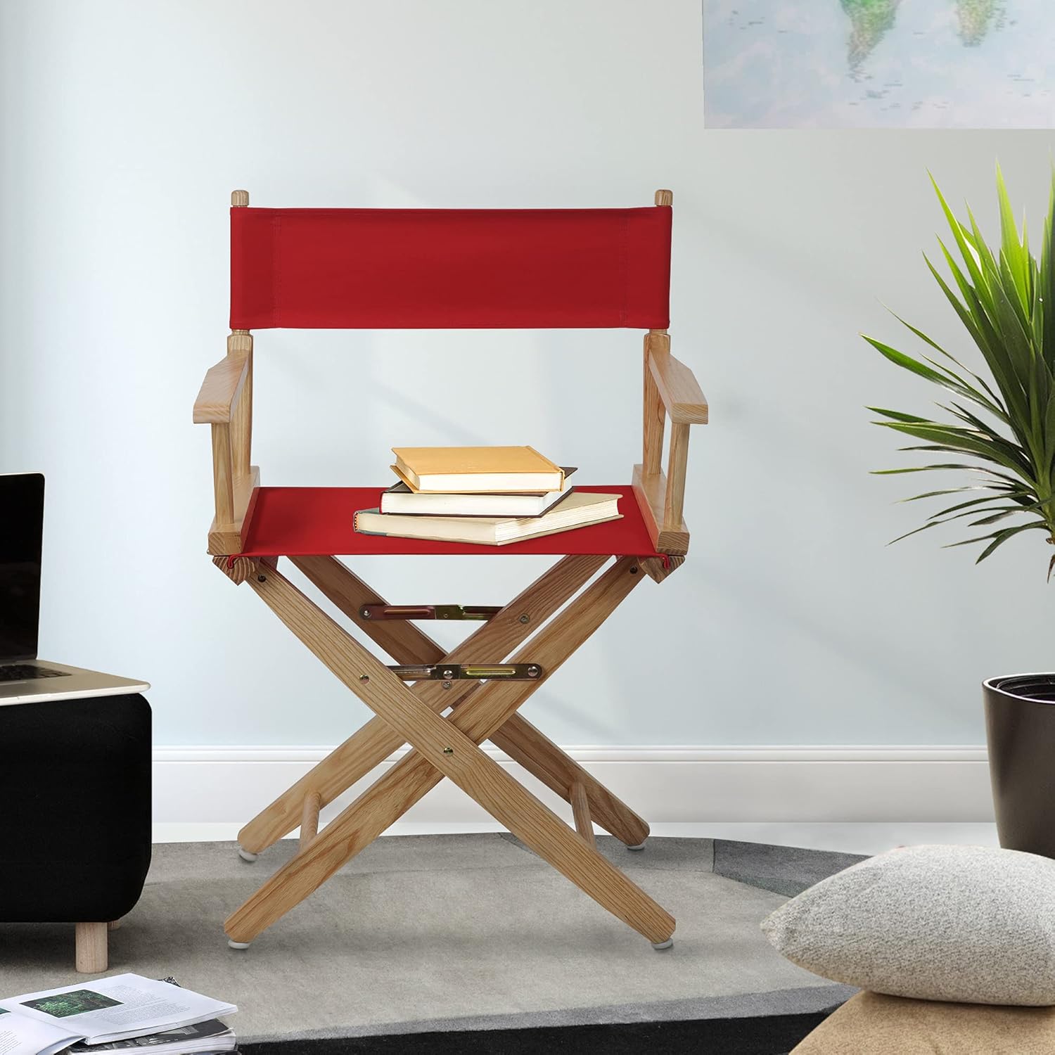 American Trails Extra-Wide Premium Directors Chair 18" H Classic Height Natural Frame Red Canvas