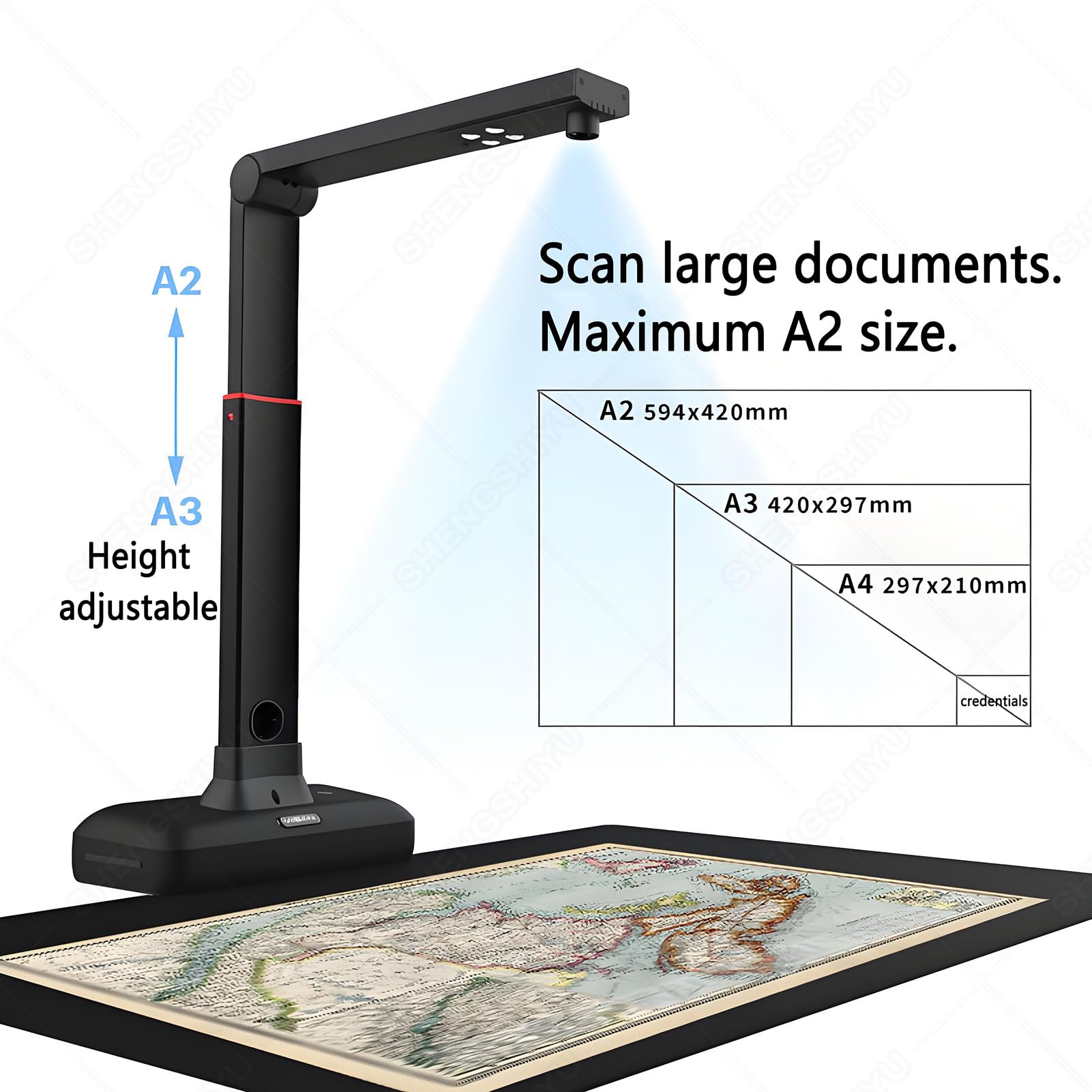 Escaner Documentos,Escanear Dibujos A2/A3/A4,Mapas,Libros,Revistas,Contratos,Aplanado de Superficies Curvas,Reconocimiento IA,23MP,Scanner Fotografico con Luz LED Complementaria