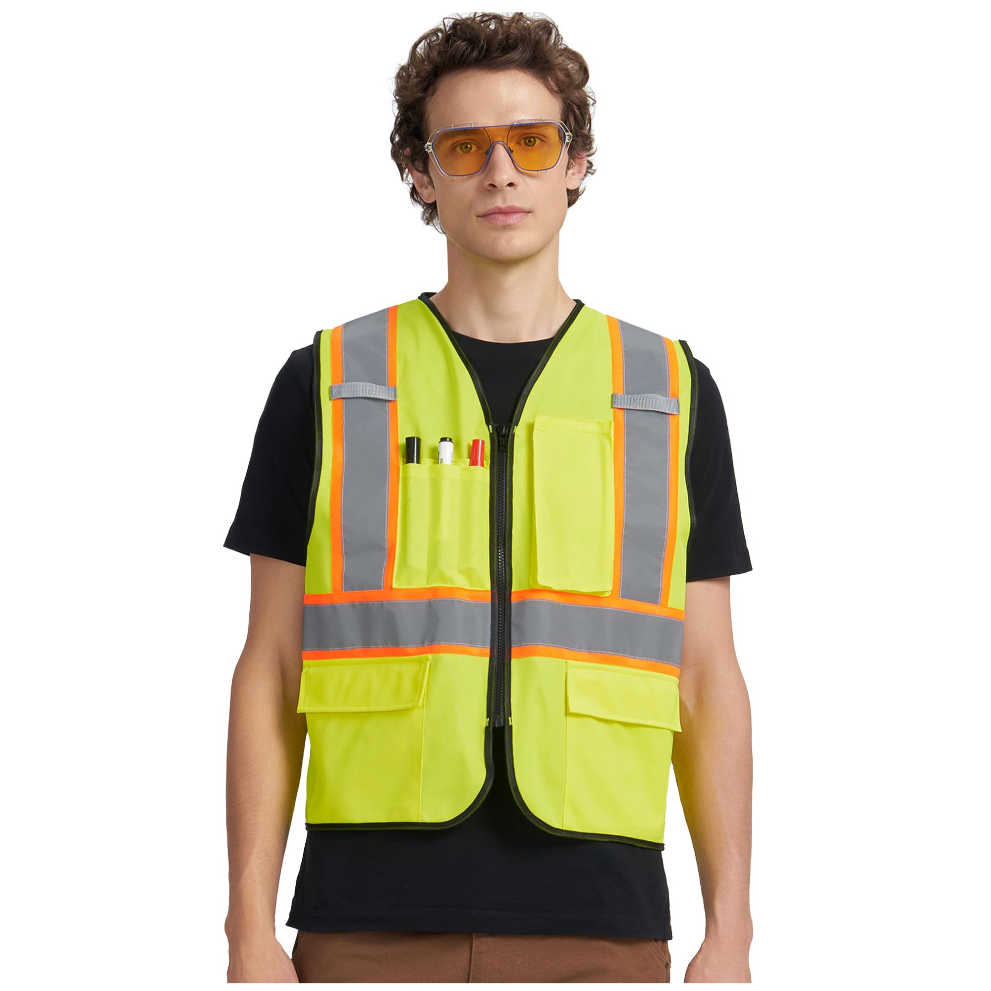 A-KSAFETY High Visibility Safety Vest for Men Women with Pockets and Zipper