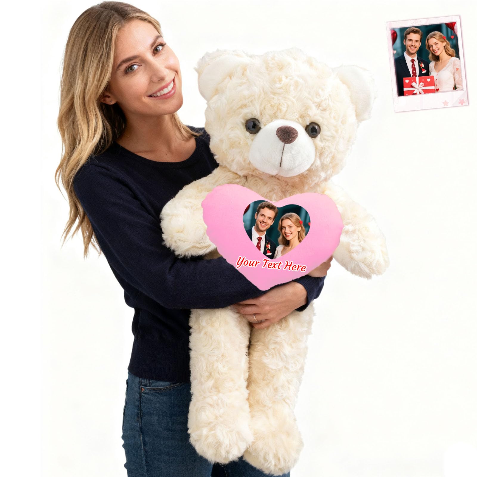 Orsacchiotto Gigante Personalizzato Con Cuore 60 cm A 100 cm Con Testo E Foto, Big Teddy Bear Personalizzabile Come Orsacchiotto Gigante Regalo Per San Valentino Natale Compleanno