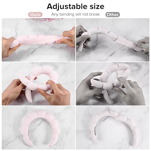 Miniatura 4 de Diademas de spa para lavar la cara o el rostro, juego de 2 diademas para el cuidado de la piel, diadema de tela de rizo, diadema de lavado facial,