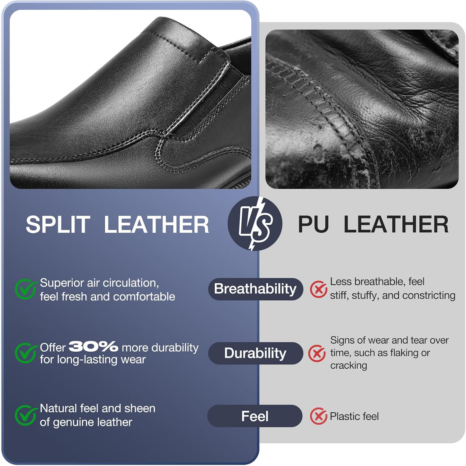 HEEZ Mens Loafers, Split Leather Oxford Dress Shoes for Men, Formal Casual Business Shoes - Image 3