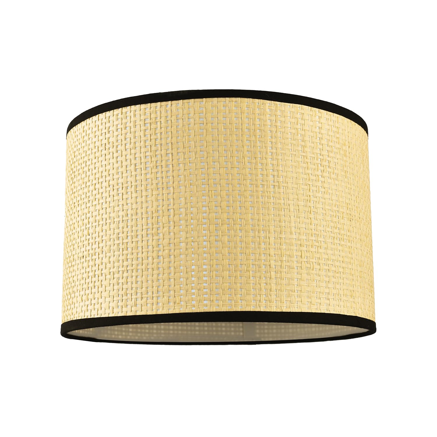 Happy Homewares Thin Strapped Rattan Drum Lamp Shade With Black Cotton Fabric Trims from B&Q