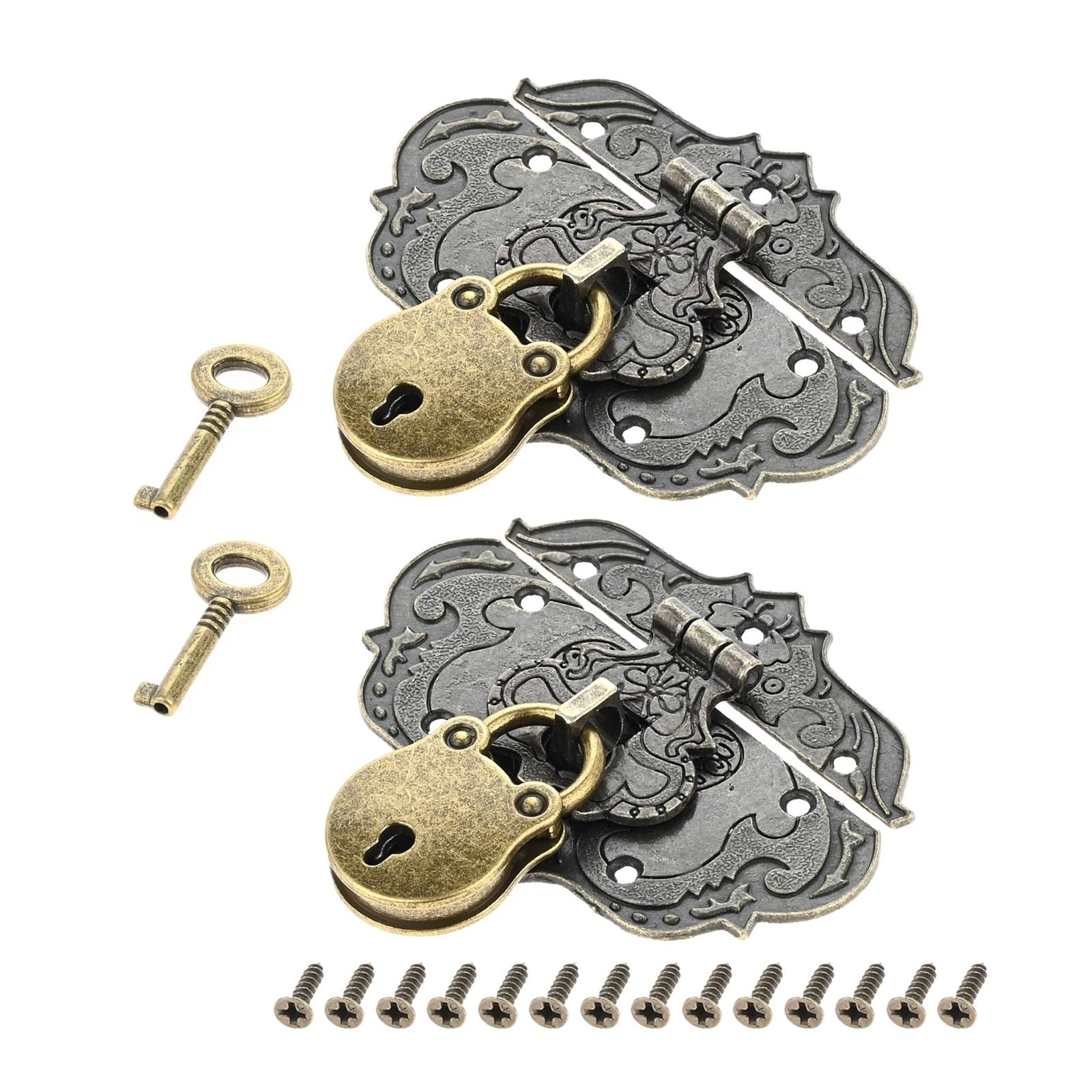 6 Sets Antique Bronze Box Hasp Clasp Latch and Padlock with Key and Screws for Drawer Jewelry Box Wooden Case Furniture Hardware