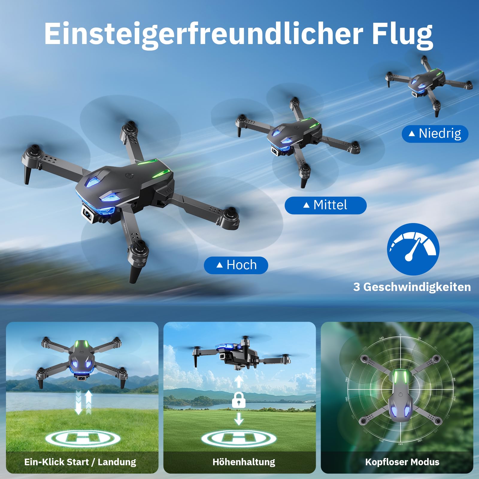 Drohne mit Kamera 1080p, Wipkviey T28 Faltbarer FPV Quadcopter für Anfänger & Erwachsene, RC-Drohne mit 3D-Flips, Höhenhaltung, Gestensteuerung, Wegpunktflug – Geschenkidee für Kinder (2 Batterien)