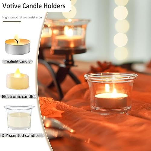 Miniatura 7 de Juego de portavelas de metal de 3 brazos con 5 vasos de vidrio, candelabros votivos para decoración de mesa de boda, reuniones en el hogar y