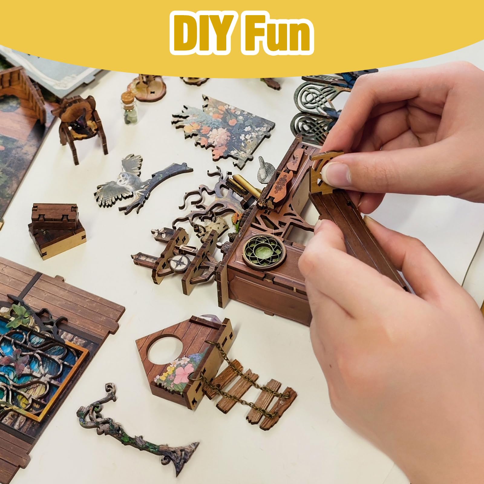 Zestaw do samodzielnego wykonania, domek dla lalek, regał na książki, dekoracja, drewniane puzzle 3D z osłoną przeciwpyłową LED, miniaturowy zestaw, urodziny, Halloween, dekoracja domu dla