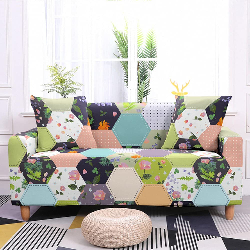 Housse de canapé convertible hexagone pour protéger un salon d'angle usé