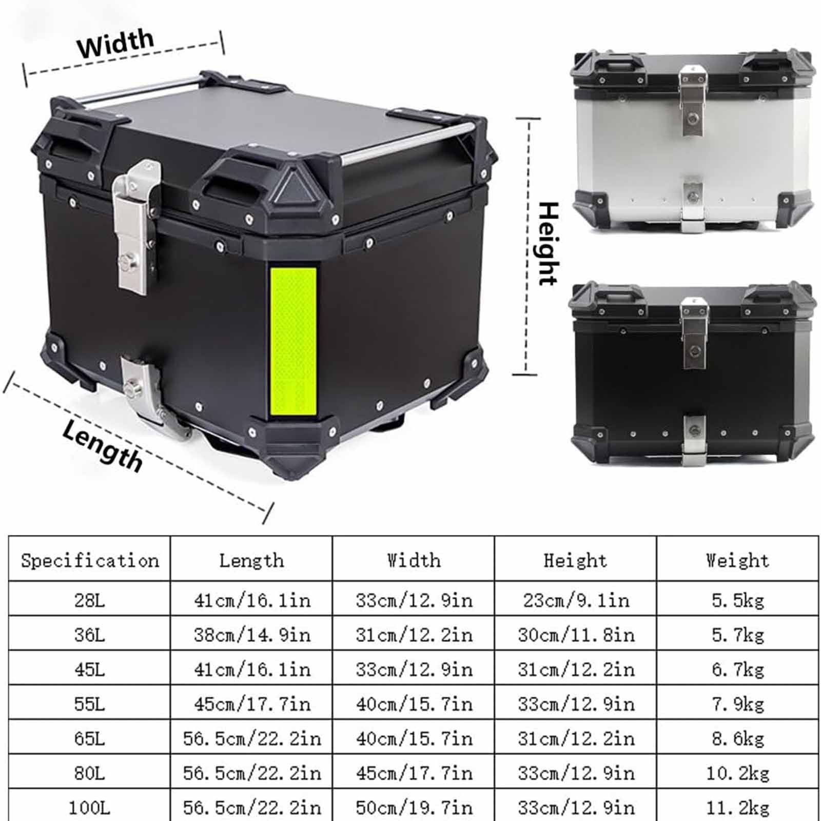 PixCy Top Case Moto Valise Moto en Aluminium Coffre De Moto étanche 28l 36l 45l 55l 65l 80l 100l Motocyclette Topcase pour Scooter Roller Moto Quad,Silver-36L
