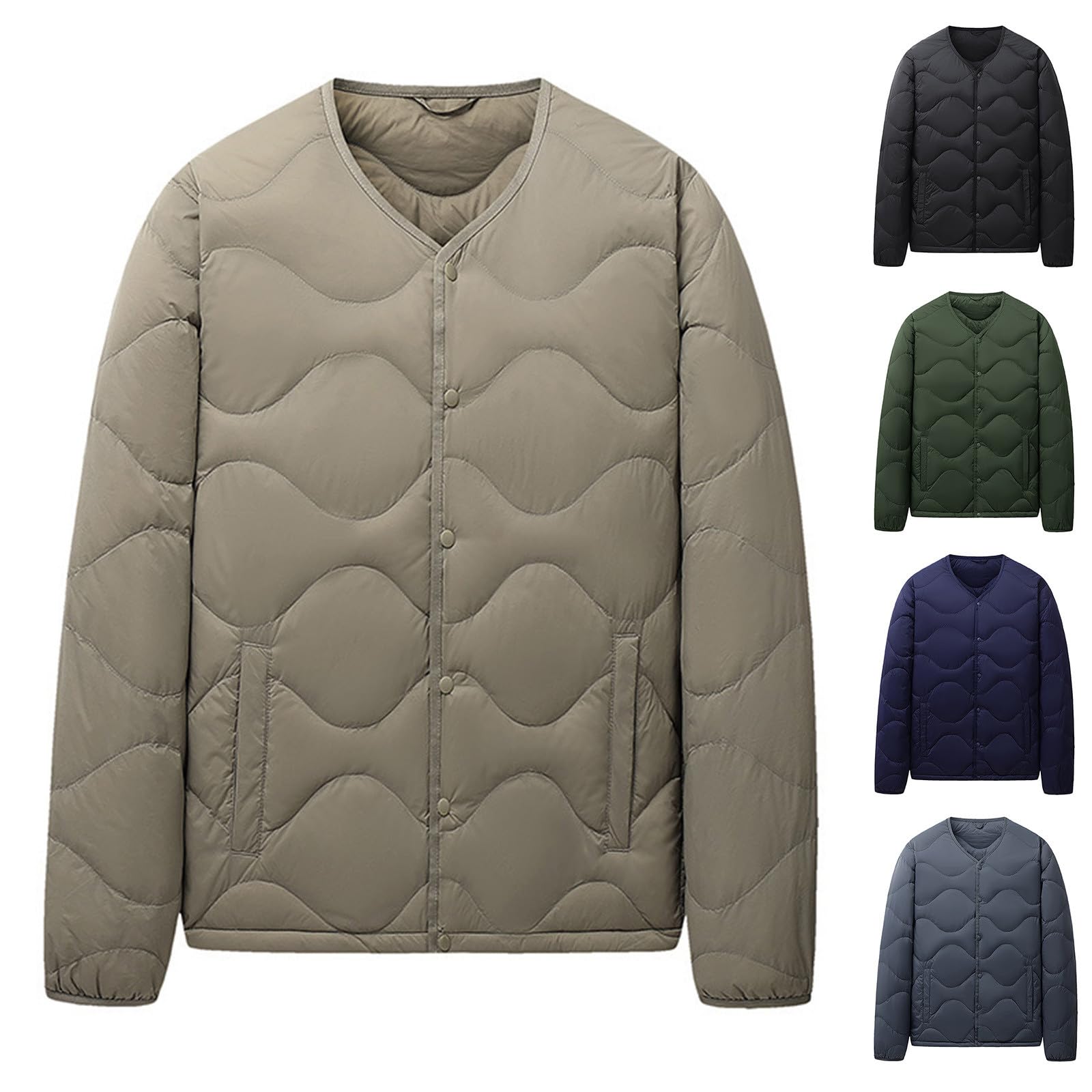 Generisch Chaqueta de plumón ligera para hombre, chaqueta acolchada ligera con botones, chaqueta de moda, chaqueta de entretiempo, abrigo de plumas, ligero, parte superior de invierno