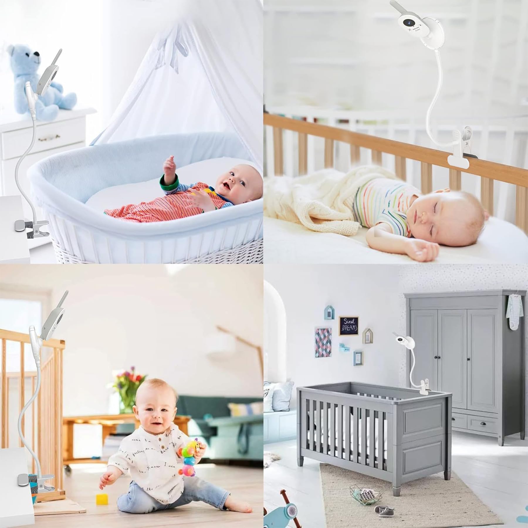 Supporto per baby monitor video per Philips Avent Babyphone SCD843/26, SCD833/26, SCD630/26, adatto per tavoli e culle con uno spessore inferiore a 4,5 cm (supporto a clip)