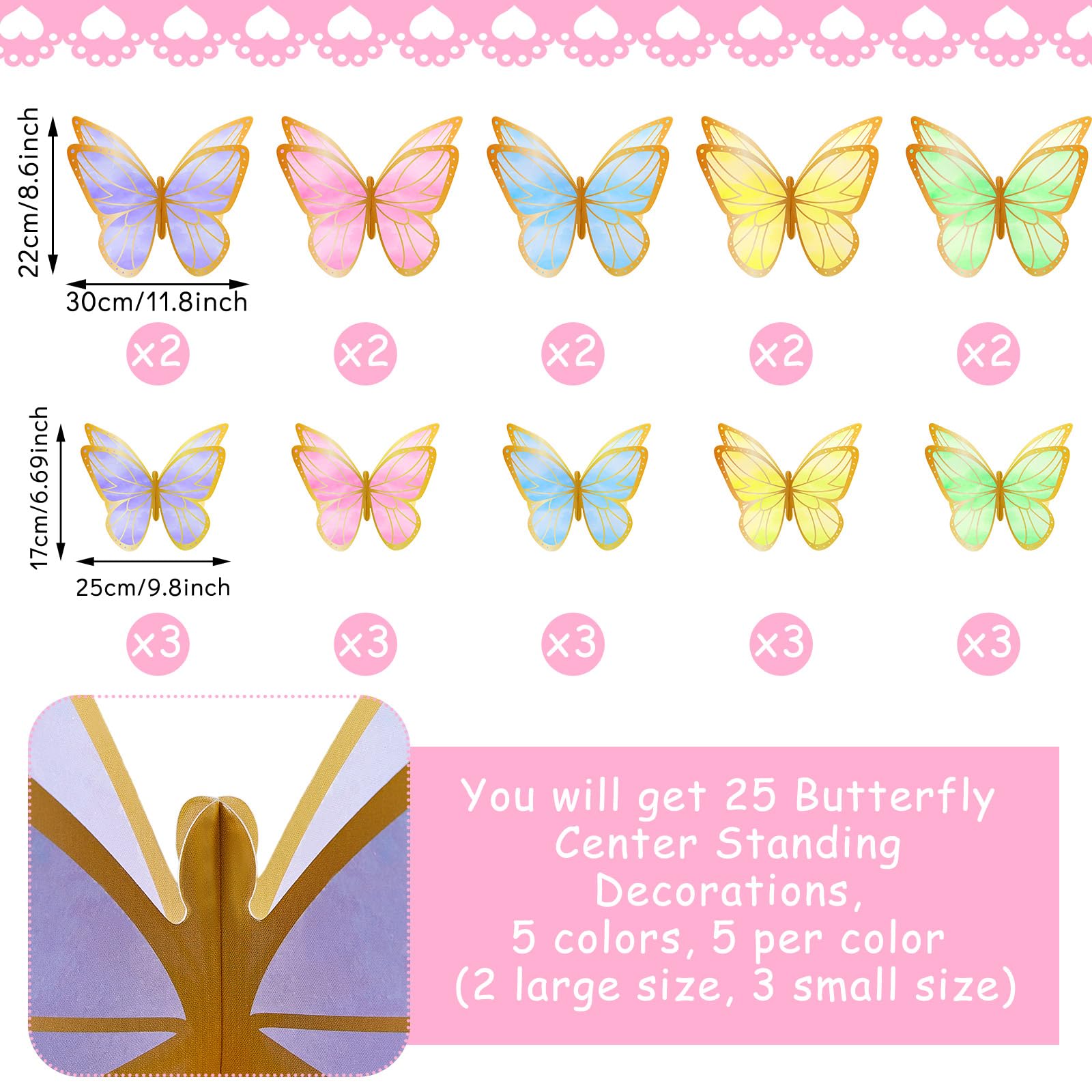 Yexiya 25 Pieces Butterfly Table Centerpiece Birthday Party Decorations Table Toppers Centerpieces Butterfly Theme Party Decor for Birthday Shower Supplies (Classic)