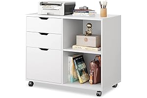DEVAISE Office Shelves with 3 Drawers File Cabinet, Modern Printer Stand with Open Storage