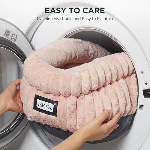 Miniatura 7 de BALANCE Cama para gatos, cama redonda lavable para gatos de interior, cama de felpa súper suave de piel sintética para cachorros y gatitos con parte