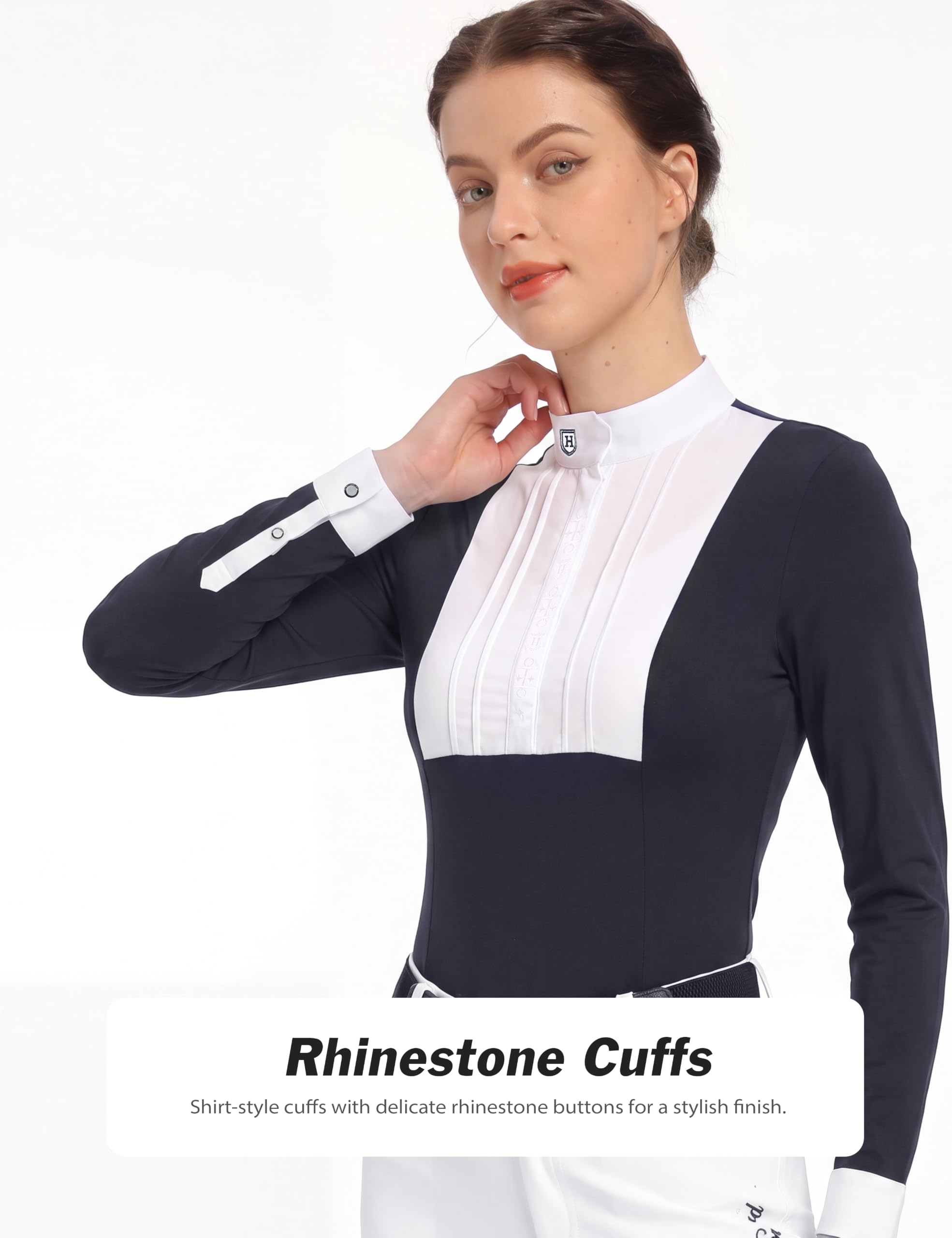 Harrison Howard Chemise d'équitation plissée à manches longues avec broderie