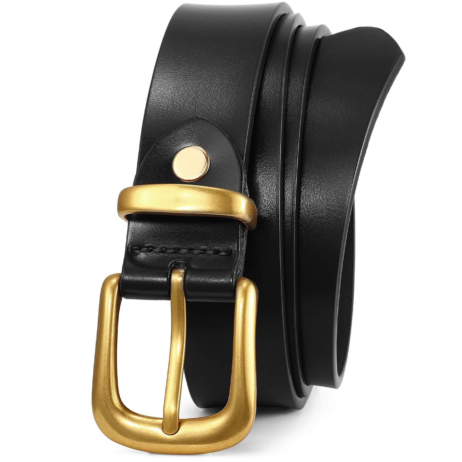 WHIPPY Womens Genuine Leather Belts for Jeans Pants Fashion Vintage Ladies Leather Belt with Gold Buckle