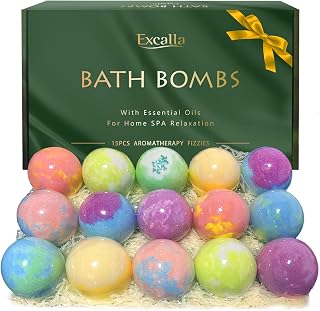 Excalla 15 Pack Bath Bombs Gift Set for Women - Handmade Fizzing Bombs with Shea Butter, 8 Relaxing Scents, Moisturizing Spa Gifts