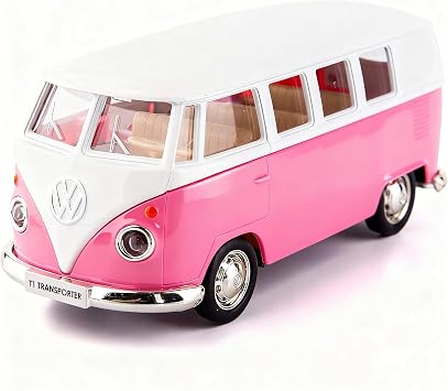 TGRCM-CZ 1/36 Scale Bus Casting Car Model, Zinc Alloy Toy Car for Kids, Pull Back Vehicles Toy Truck for Toddlers Kids Boys Girls Gift Pink
