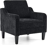 VINGLI Mid Century Modern Accent Chair Black Chenille Upholstered Armchair Reading Chair for Living Room Bedroom Small Spaces
