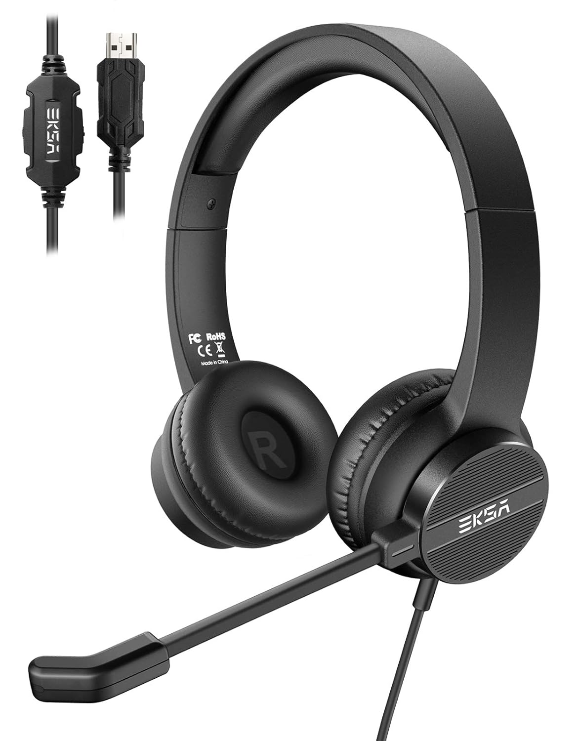 EKSA H12E Headphones with Microphone, Wired Environmental Noise Cancelling Computer USB Headset with Mic & Mute Button, All-Day Comfort On-Ear PC Headset with Microphone for Laptop Office Call Center