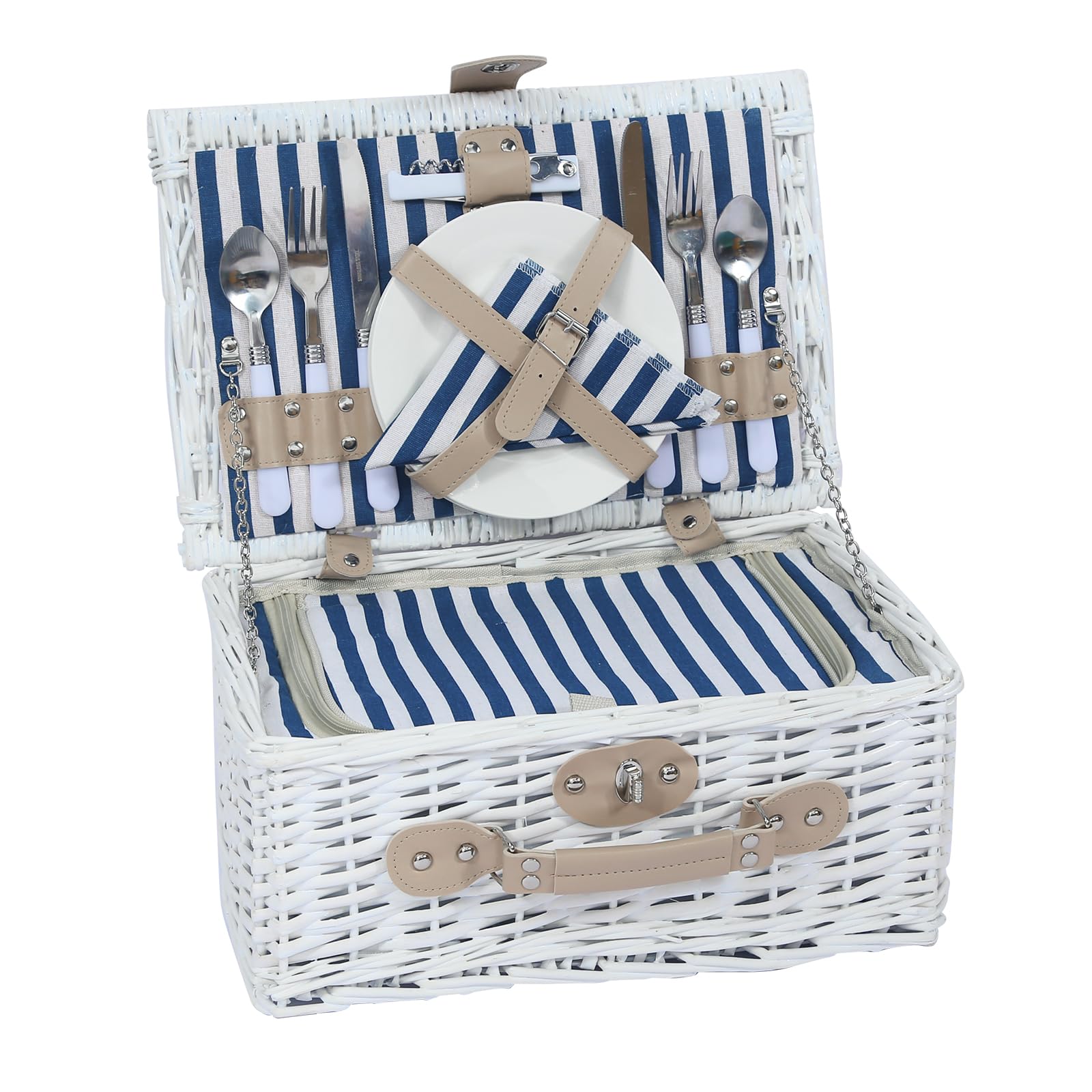 HYBDAMAI Picknickkorb Set für 2 Person mit Kühlfach, Abnehmbarer Riemen, Weinbeutel, Besteck Set, für Camping, Strand, Wandern, BBQ und Familie/Paare Geschenke, Zubehör