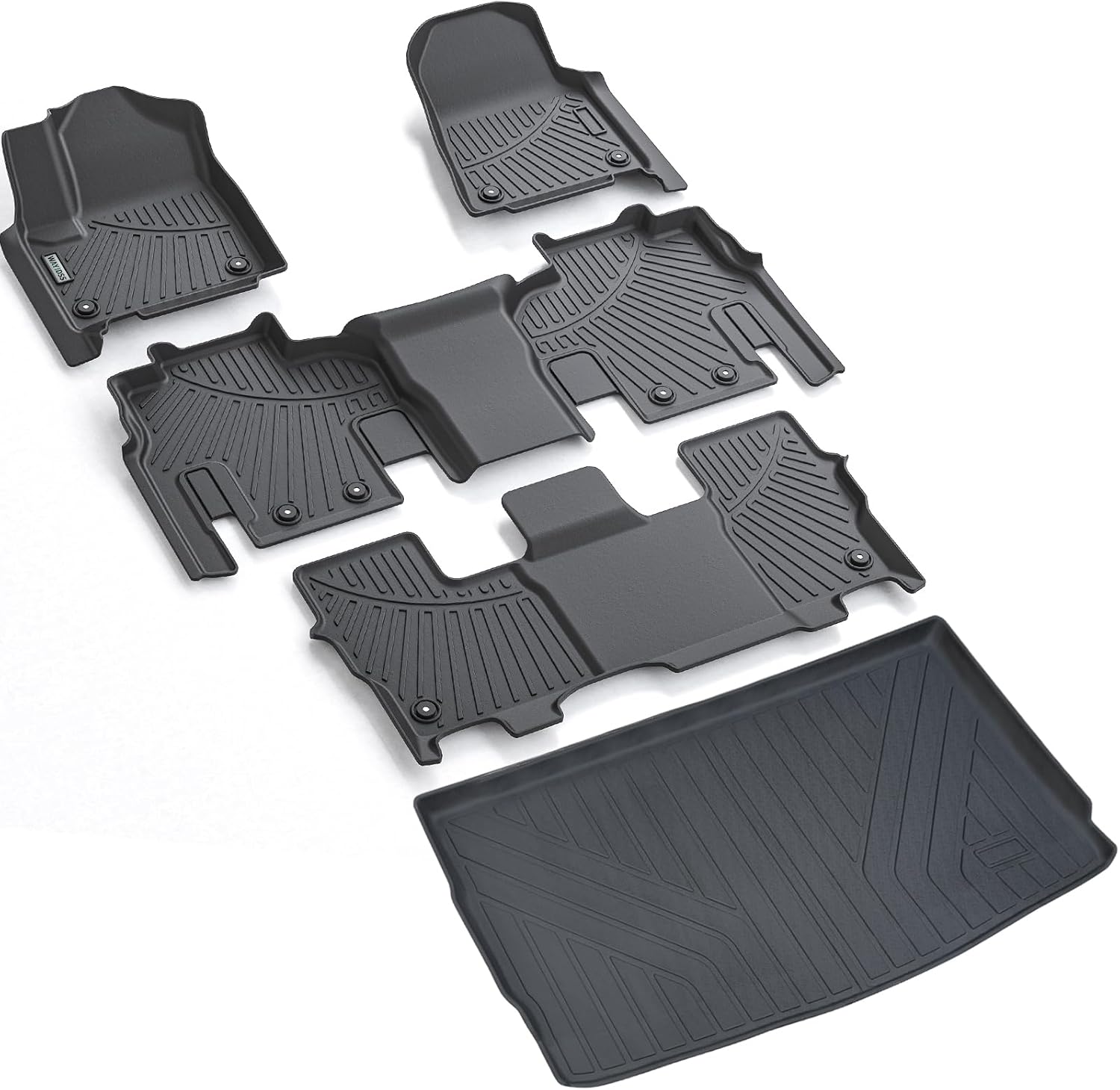 Floor Mats for 2022-2024 2025 Jeep Wagoneer (Not Fit for L or 8 Set) with Trunk Mat,TPE All Weather Protection 3 Rows Car Floor Liners with Cargo Liners,Black