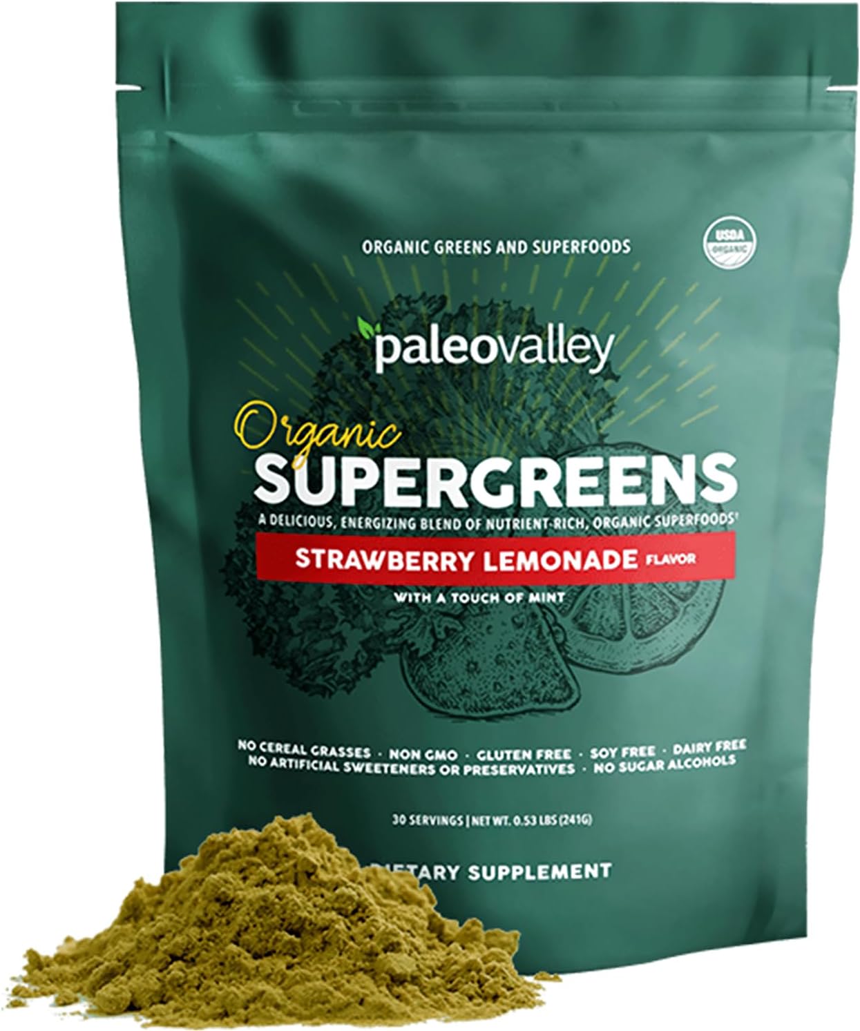 Organic Supergreens - Organic Greens Powder Superfood for Immune Support - Paleo Green Powder Blend - 30 Servings - 23 Superfoods - Gluten Free, No Cereal Grasses, Soy or Grain