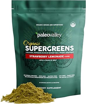Paleovalley Organic Supergreens - Organic Greens Powder Superfood for Immune Support - Paleo Green Powder Blend - 30 Servings - 23 Superfoods - Gluten Free, No Cereal Grasses, Soy or Grain
