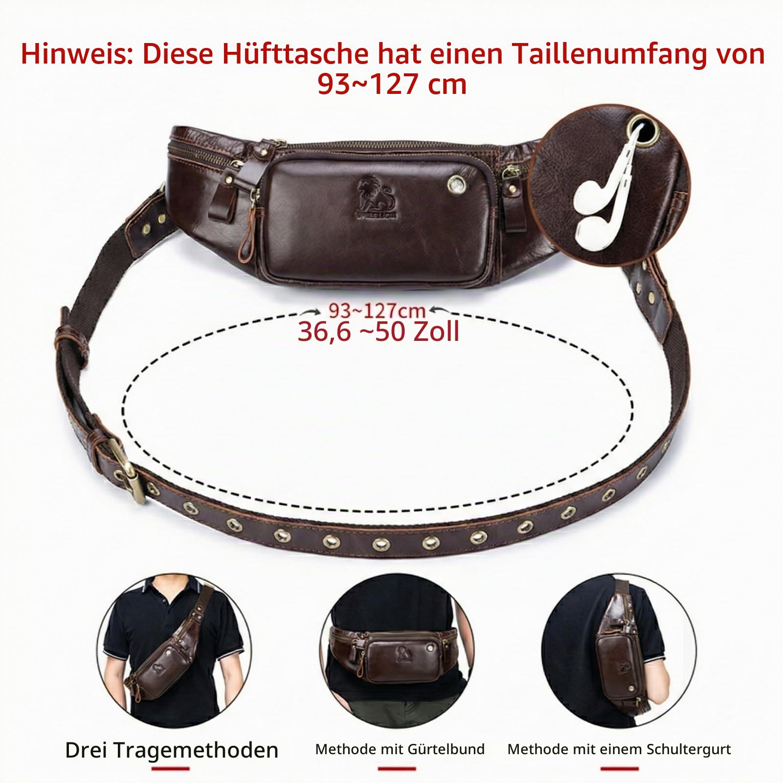 Pundarika Herren Leder Bauchtasche Umhängetasche Echtleder Sling Bag