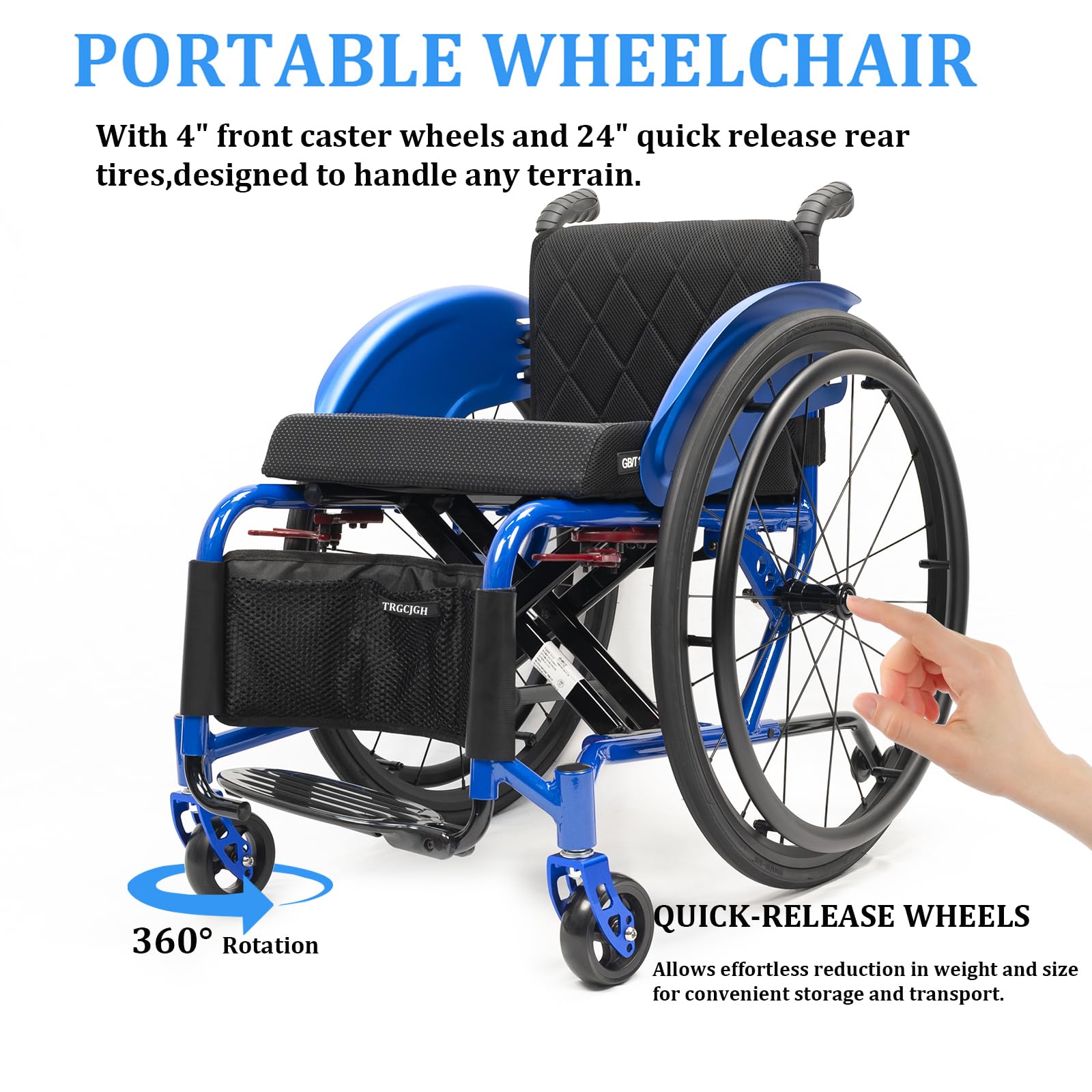 Sedia a rotelle Pieghevole, Carrozzina per disabili, Manuale, Cintura di Sicurezza, Leggera, Poggiapiedi Pieghevole(42cm/16.5in Seat,Black)