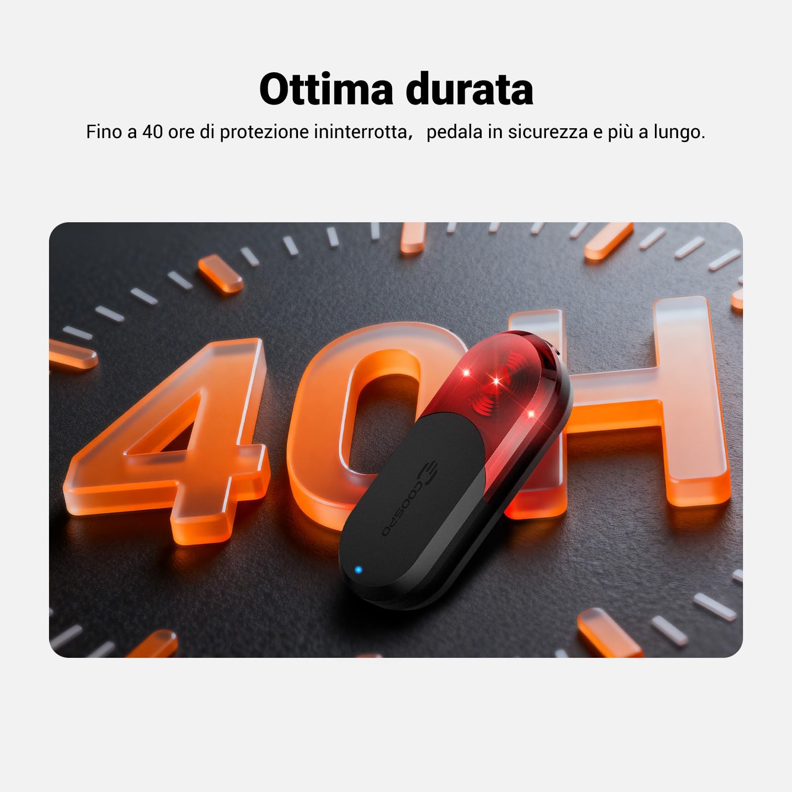 COOSPO TR70 Luce Posteriore Radar Intelligente Bicicletta, 140m Rilevamento, Bluetooth & ANT+ Connessione Doppia, 7 Modalità, 40h Autonomia, IP67 Acquastatico VTT & Strada