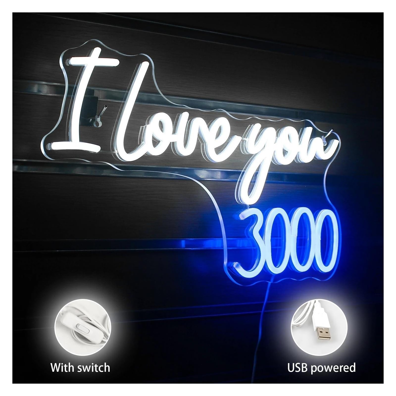 Insegna luminosa al neon Insegna NeonI Love You 3000 Luci per Matrimoni e Proposte. Ideale Case Appartamenti con Decorazioni Memoriali
