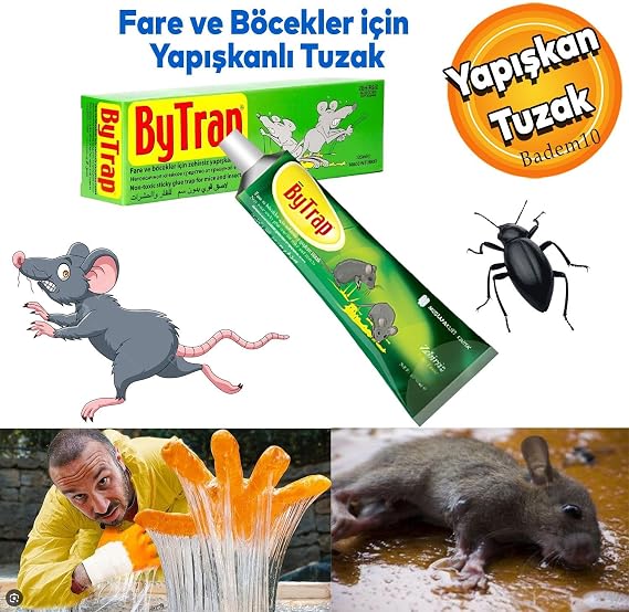Badem10 ByTrab Fare Haşere Böcek Tuzağı Kapanı Yakalama Yapışkanı Tüpü Zehirsiz 75 ml